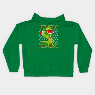 T Rex Eating Santa Claus Ugly Christmas Sweater Kids Hoodie